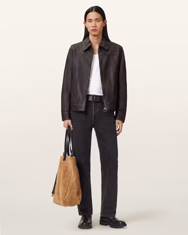 Alkan Zip Up Two Tone Leather Jacket