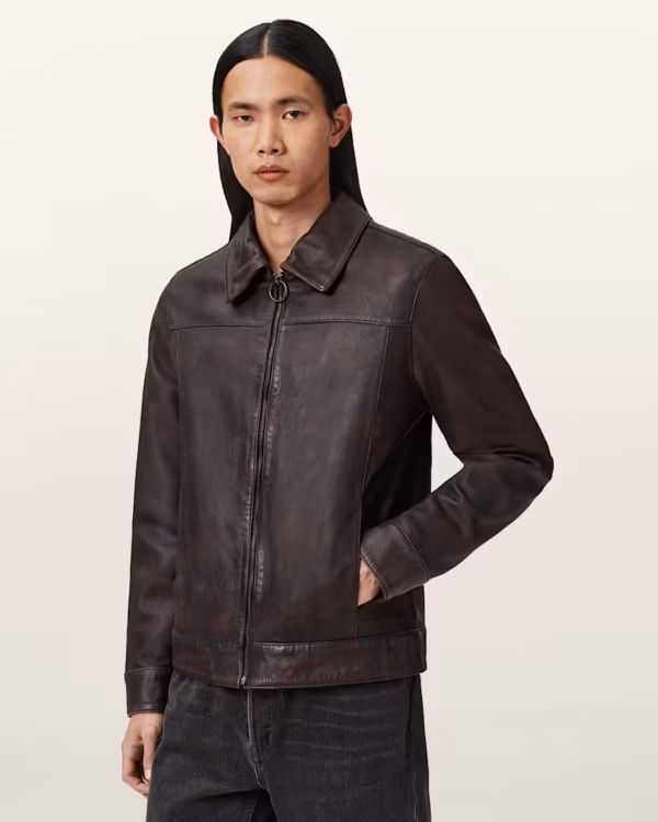 Alkan Zip Up Two Tone Leather Jacket
