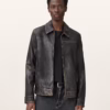 Alkan Zip Up Two Tone Leather Jacket