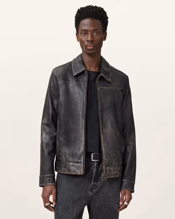 Alkan Zip Up Two Tone Leather Jacket